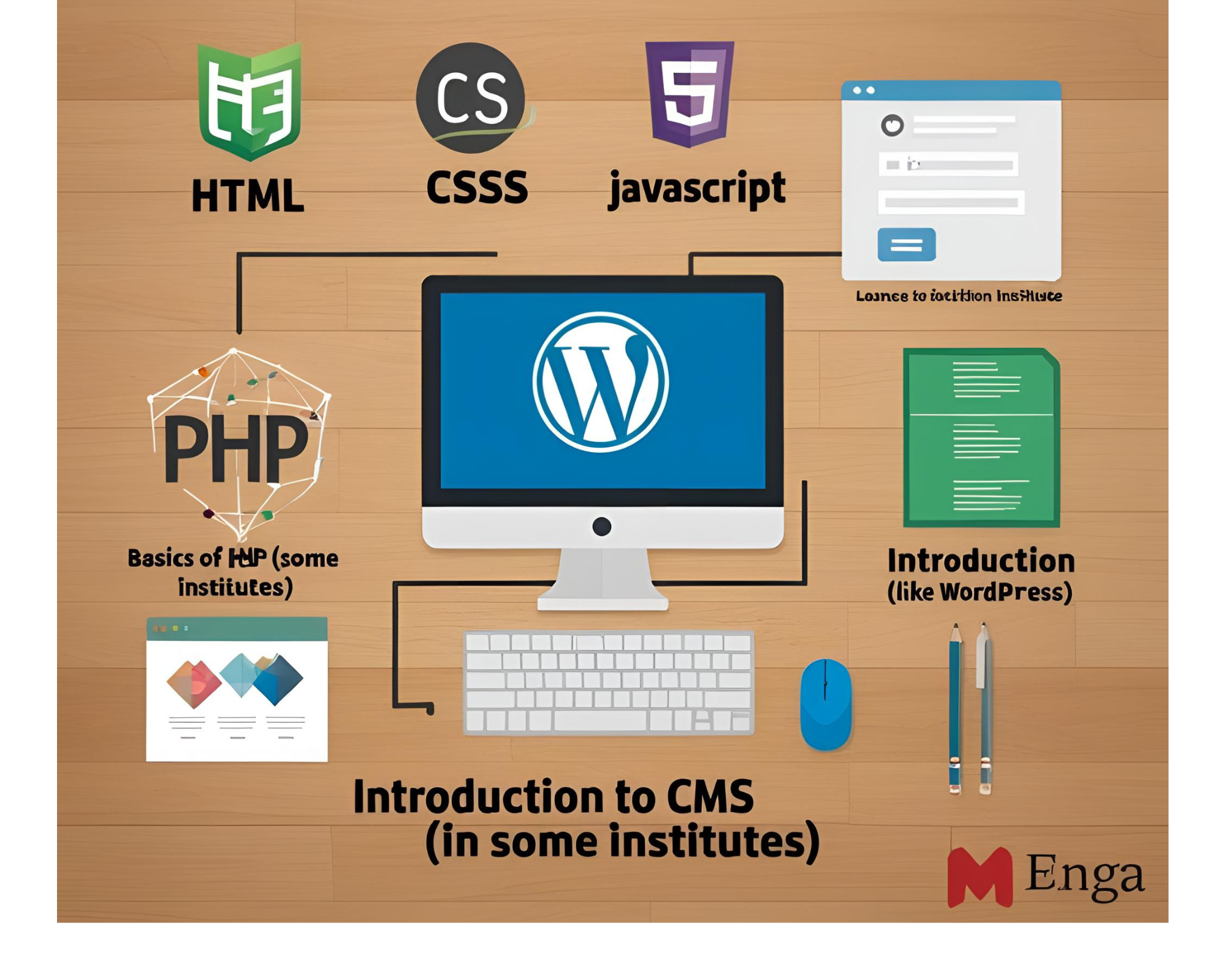 Infographic showing a slideshow screen, presentation slides, and MS PowerPoint logo with neon orange highlights on a dark background